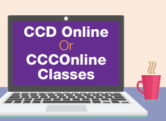 computer screen with text "CCD Online or CCCOnline Classes"