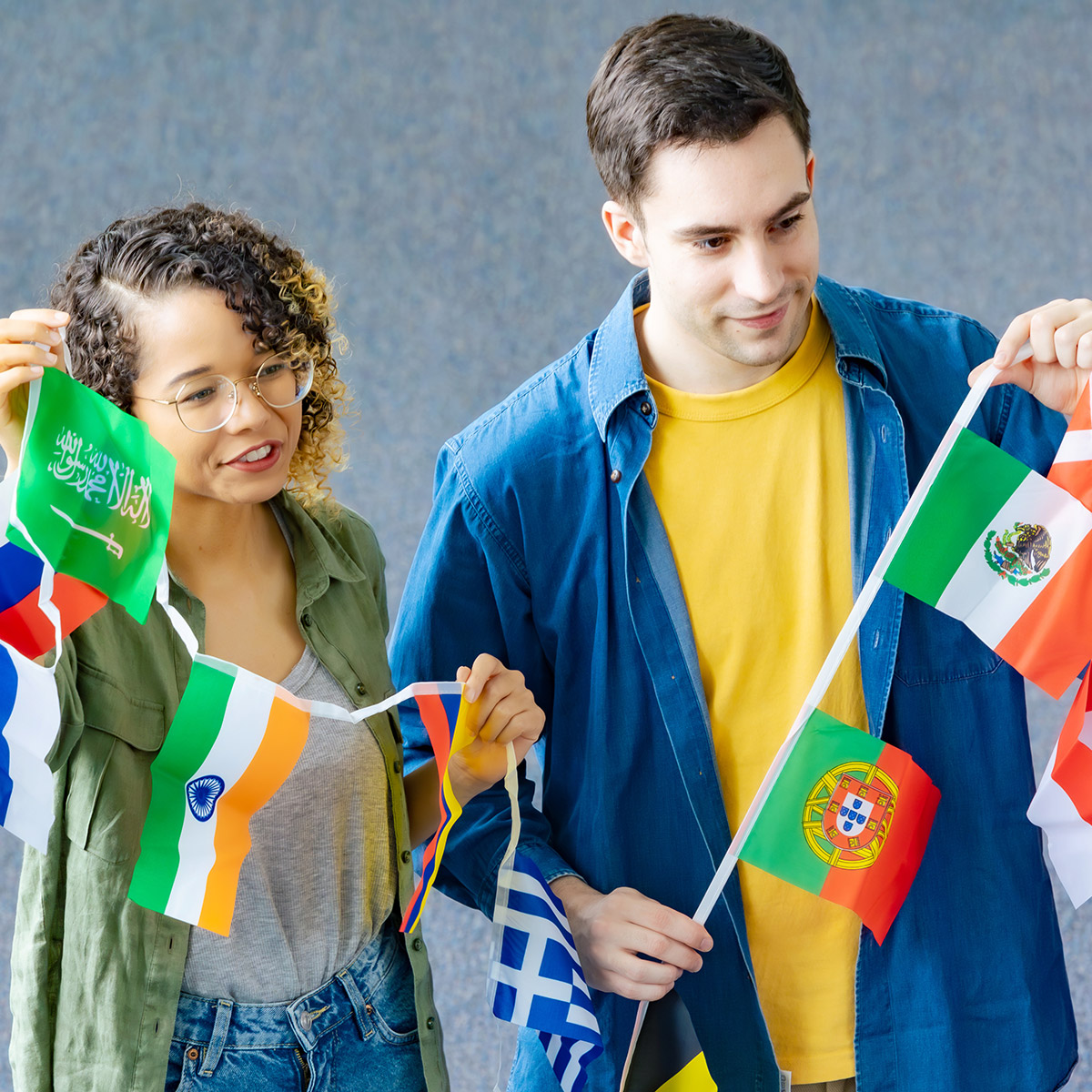 CCD Political Science students with international flags
