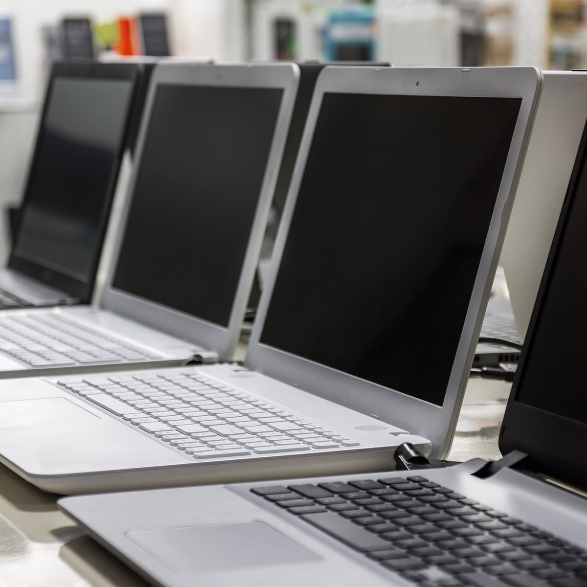 row of laptop computers