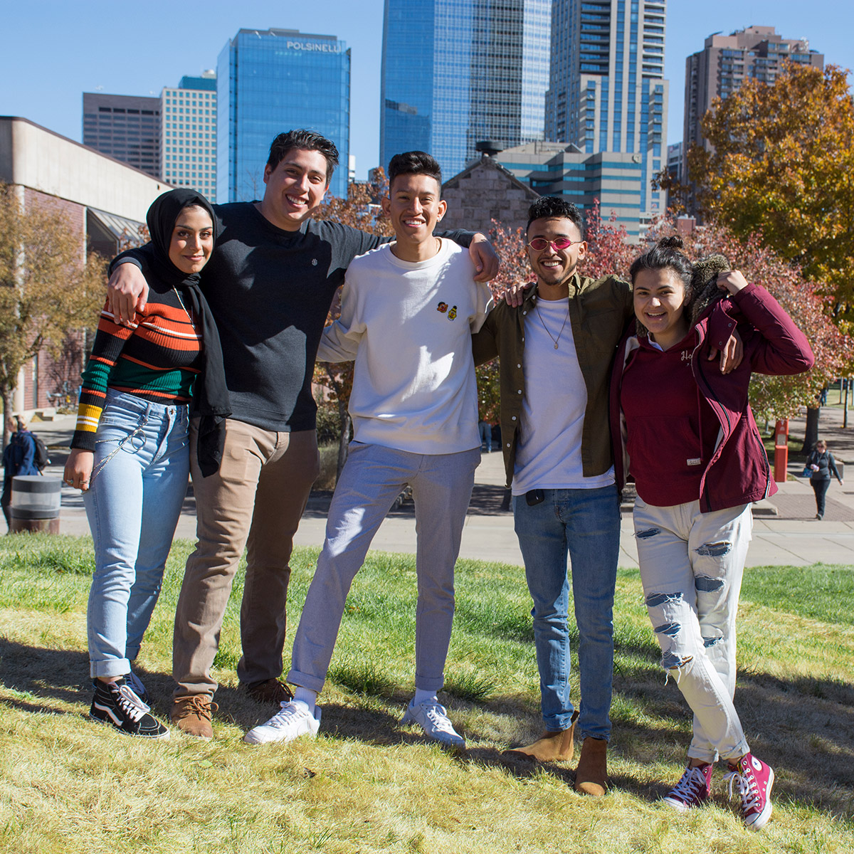 group of CCD students standing outside with the city behind them