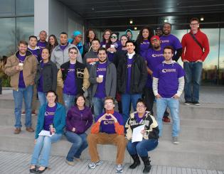 Group of Students Standing in front of CCD&#039;s Confluence Building