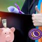 Person holding graduation cap and diploma giving a thumbs up. Piggy bank with money sticking out. Community College of Denver logo.