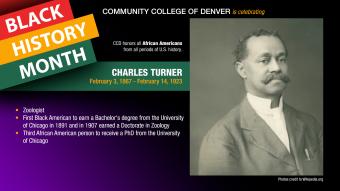 Black History Month. Charles Turner. Old photo of man with mustache wearing a suit.