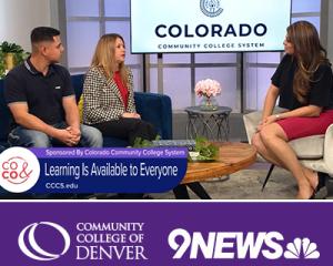 "Colorado and Company" host sitting across from Community College of Denver president and CCD student.